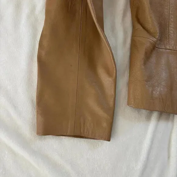 lambskin leather vintage yvonne & marie moto blazer jacket camel brown nude 10 - Picture 3 of 9